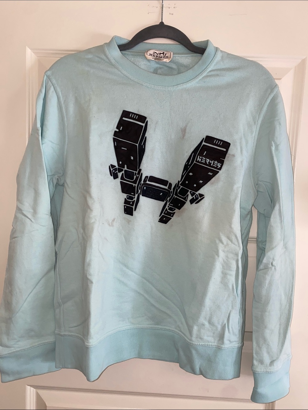 Hermes Light Blue Crewneck with Black Graphic